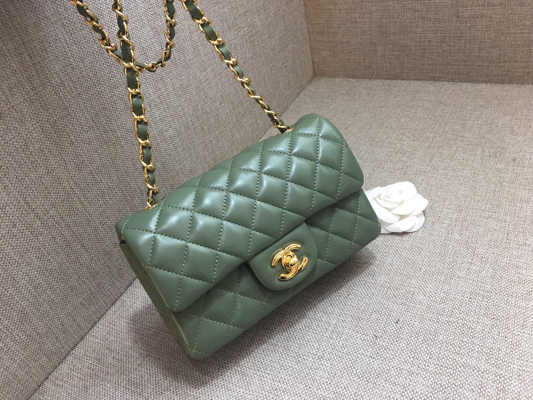 Small Classic Flap Lambskin Bag A01116 Dark Green/Gold